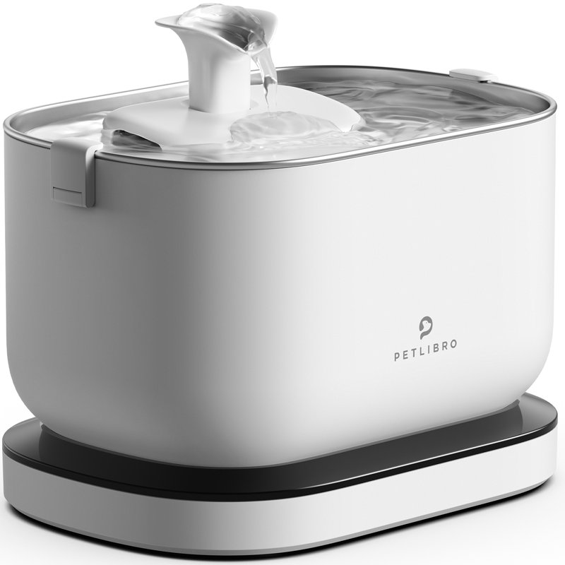 White Wireless Battery Operated Cat Water Fountain with Stainless Steel Tray