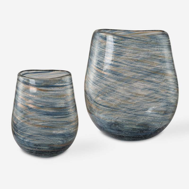 Hulten Swirl Glass Vases, Set Of 2