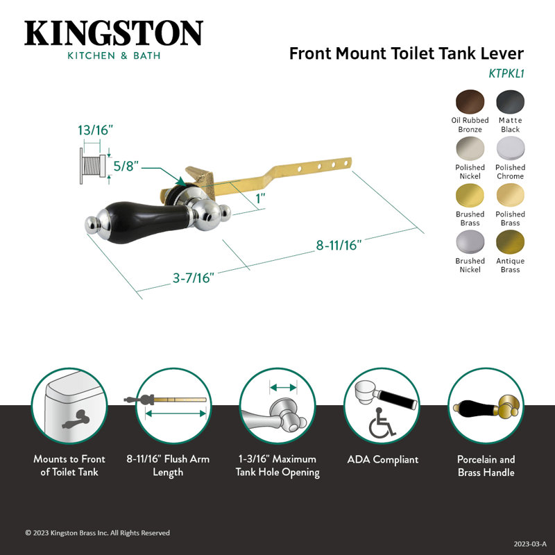 Kingston Brass Duchess Front Mount Toilet Tank Lever, Brushed Nickel