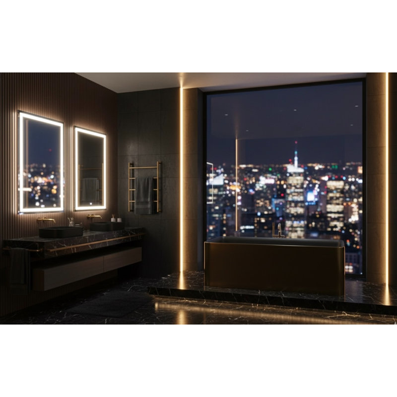 Baignoire rectangulaire autoportante en laiton vieilli et noir de 70,9 po x 31,7 po, Laiton / Noir