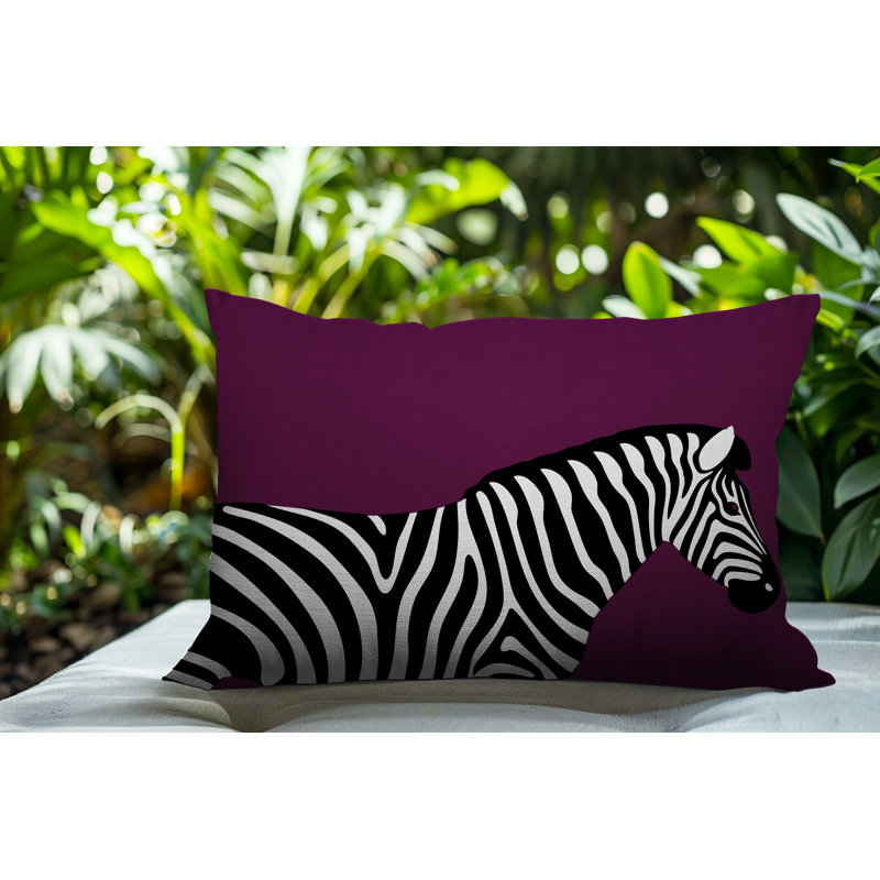 Oreiller rectangulaire réversible intérieur / extérieur Hala Zebra, Mauve, H 25 po x l 18 po