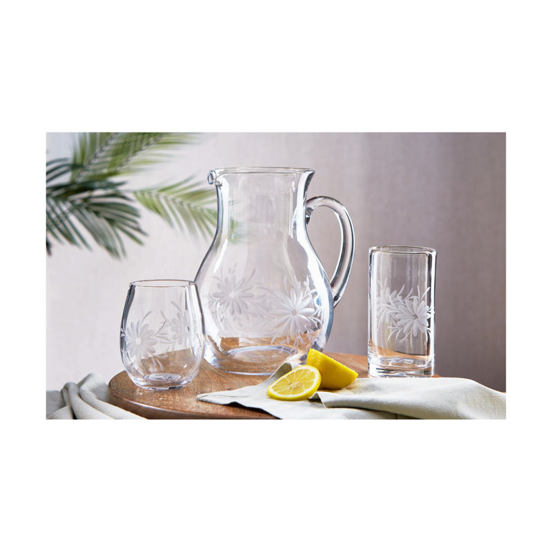 Fleur Etched Glass Pitcher