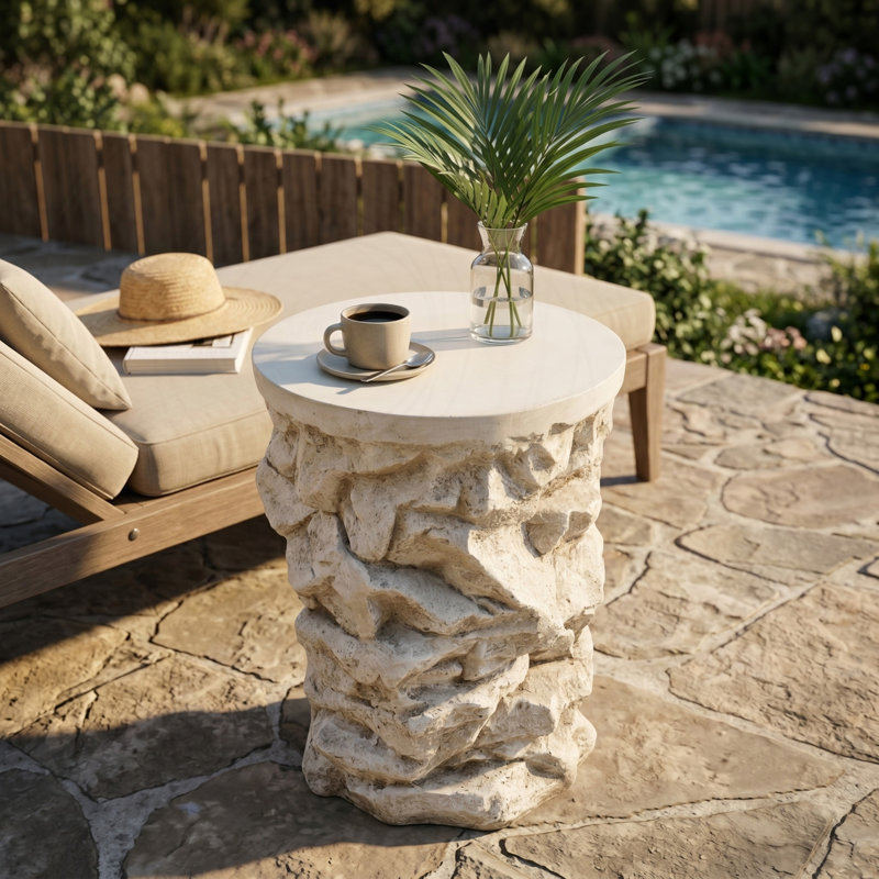 Table d'appoint en faux pierre MGO beige, Beige