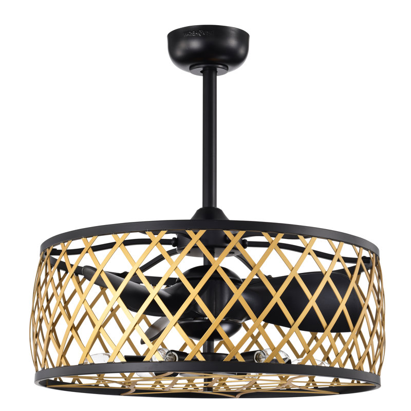 Plafonnier Annas noir mat et doré avec télécommande 25 pouces Annas