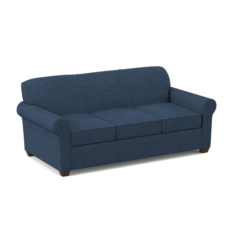Finn 83" Rolled Arm Sofa Bed with Reversible Cushions, Montana Walnut, Archetype Admiral, Innerspring
