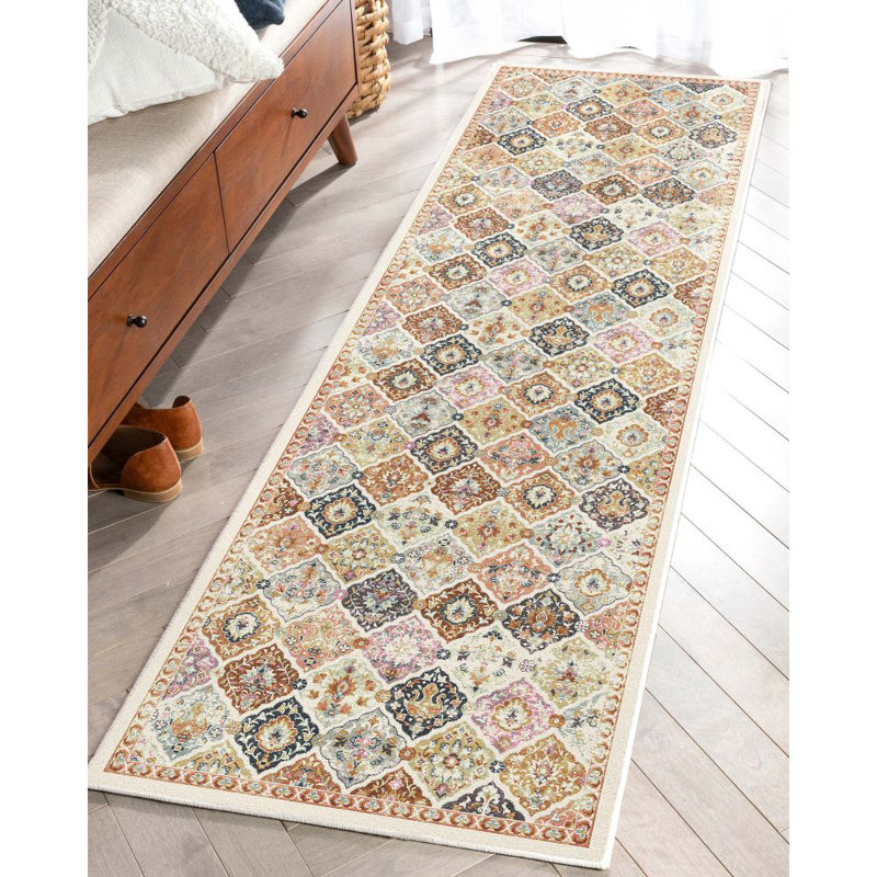Tapis gris / beige en polyester tissé à plat Kehr Southwestern, Tapis de couloir 2 pi 3 po x 7 pi 3 po