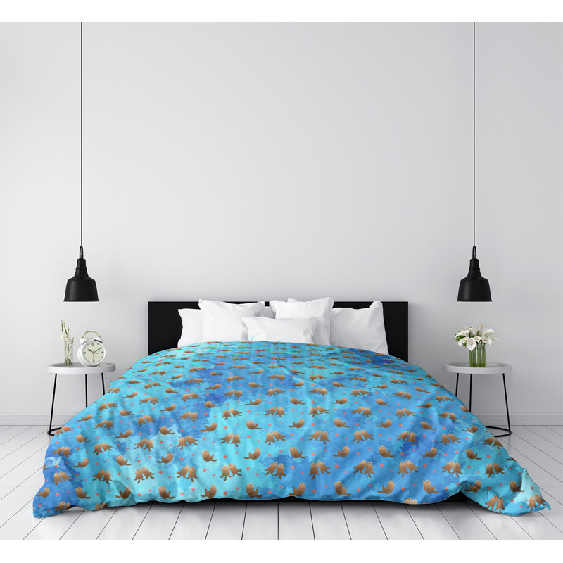 Housse de couette simple Katelyn Elizabeth, Housse de couette pour très grand lit, Bleu / brun / vert clair, Microfibre