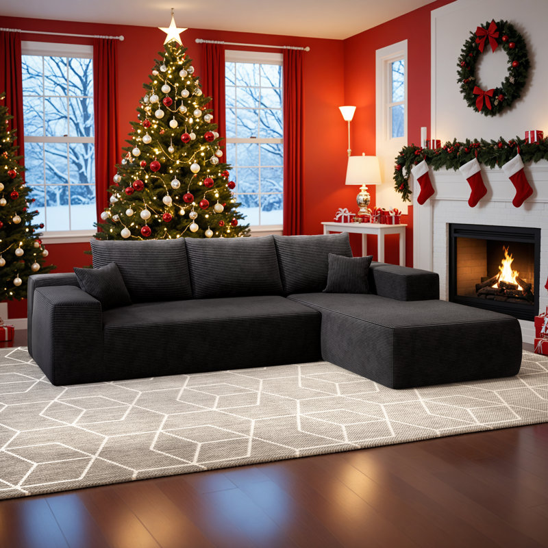 Viola 2 - Piece Upholstered Boneless Sectional, Black, Right Hand Facing
