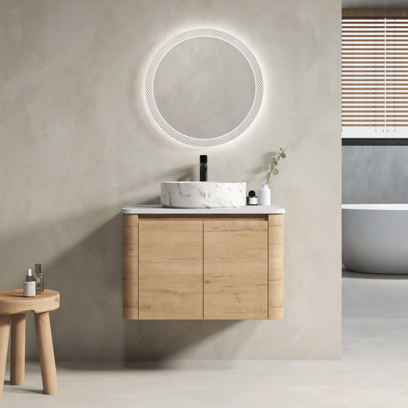 Meuble-lavabo mural avec lavabo d'art en céramique et portes à fermeture en douceur