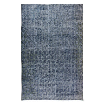 7x10.5 Ft Handmade Turkish Area Rug Over-Dyed in Blue for Modern Interiors