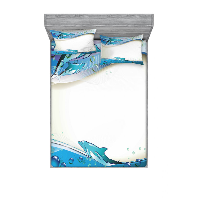 Ensemble de draps dauphins sur mer, Ensemble de draps pour lit double avec un drap-hou