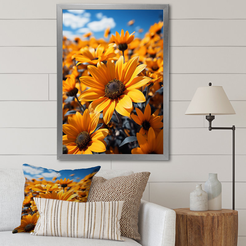 Bethene - tournesols dansants jaunes I - impression, H 44 po x l 34 po x P 1,5 po, Cadre photo argenté