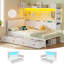 Lit d'angle simple avec 4 tiroirs et 10 poches de rangement, lit de jour avec tablette et portemanteau, lit plateforme simple en métal avec station de charge, lumière DEL, lit d'angle simple en L, blanc-1346539057