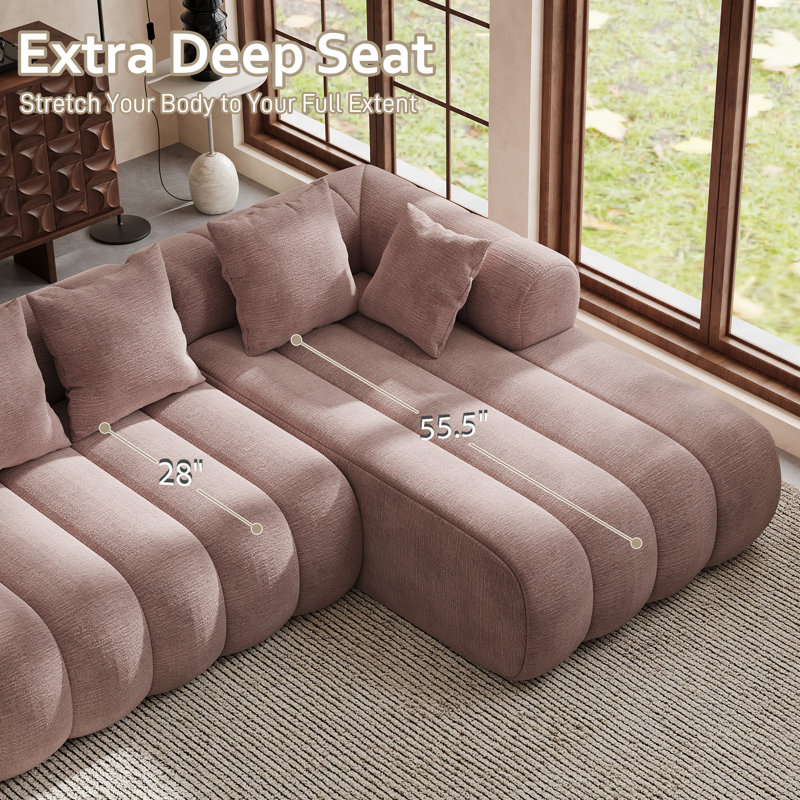 111‘’W Oversized Sectional Sofa Channel Tufted L-Shaped Compression Couch, Pink