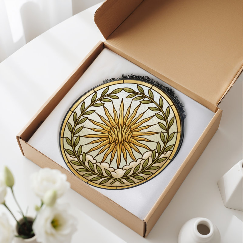 Panneau de vitrail Sun Wreath, 7,8 heures, 7.8"H