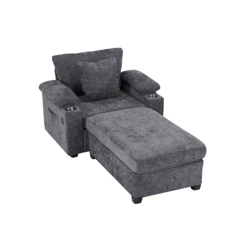 Chaise moderne surdimensionnée avec repose-pieds, Gris foncé