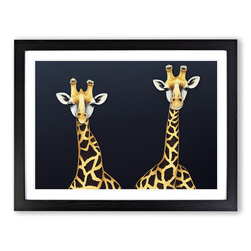 XH1022-9284X Two Giraffes Vol.1 - Single Picture Frame Print, Black Framed, 25cm H x 34cm W x 2cm D