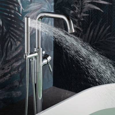 Robinet de baignoire à fixation au sol avec douche à main