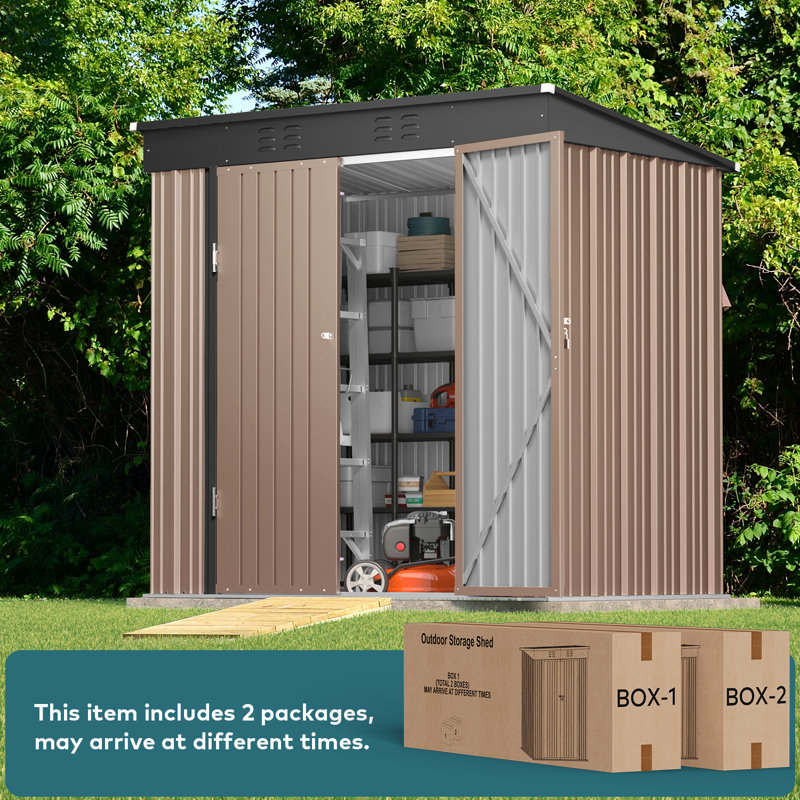 Aiho 6 ft. W X 4 ft. D Galvanized Steel Horizontal Storage Shed, Brown