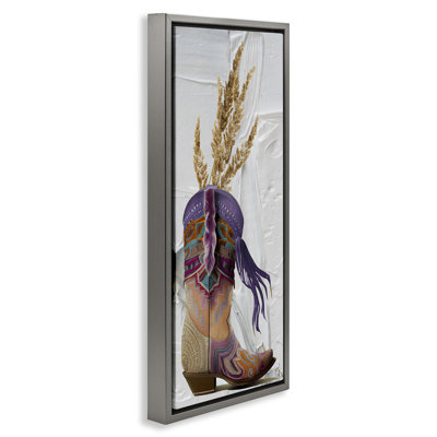 «Cowboy Boot & Wheat», art mural encadré sur toile flottante par Sasha