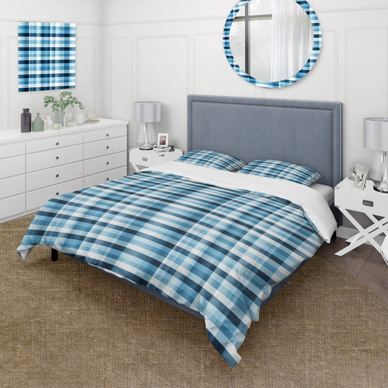 Nautical Charm Blue Plaid Pattern - Ensemble de housse de couette à carreaux, Housse de couette pour très grand lit et 2 très