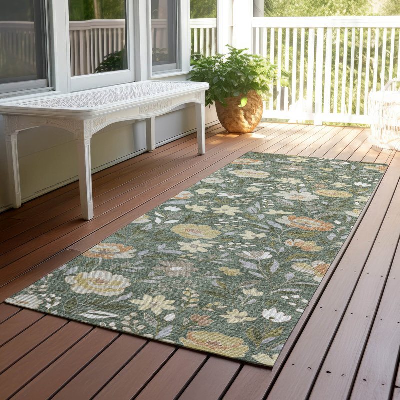 Tapis floral intérieur / extérieur lavable à la machine Chantille ACN2438, Basilic, Tapis de couloir 2 pi 3 po x 7 pi 6 po