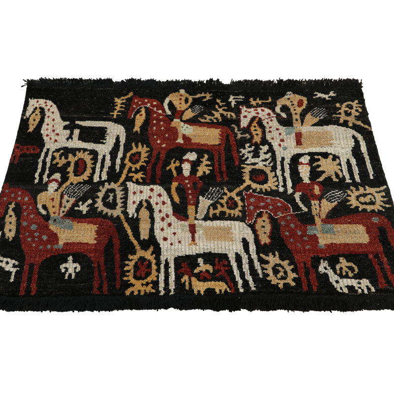 Tribal Rug In Black, Red And White Pictorial Pattern By Rug & Kilim, Rectangle 8' x 10'