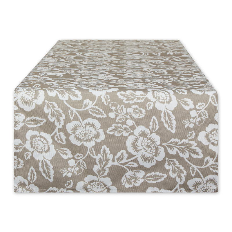 NAUTICAL BLUE FLORAL PRINT OUTDOOR TABLE RUNNER 14X72, Beige
