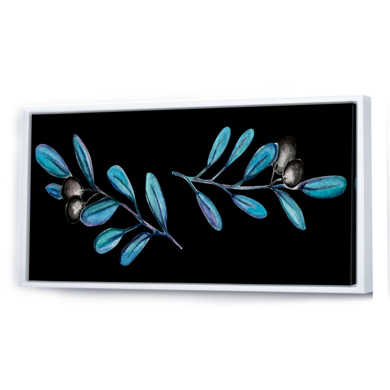 Olive Plant - peinture sur toile, Cadre blanc, H 28 po x l 60 po x P 1,5 po