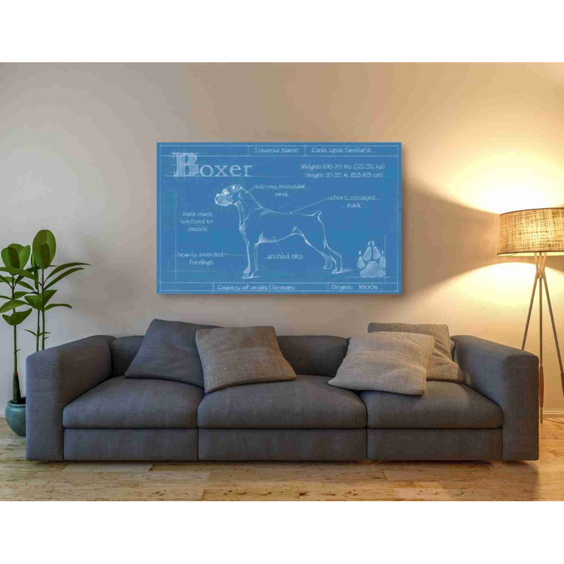 Art mural sur toile Trinx «Blueprint Boxer» par Ethan Harper, Toile tendue, H 40 po x l 54 po x P 1,5 po
