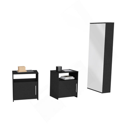 3 Piece Bedroom Set, Baltimore Shoe Rack + 2 Omaha Nightstands, Black