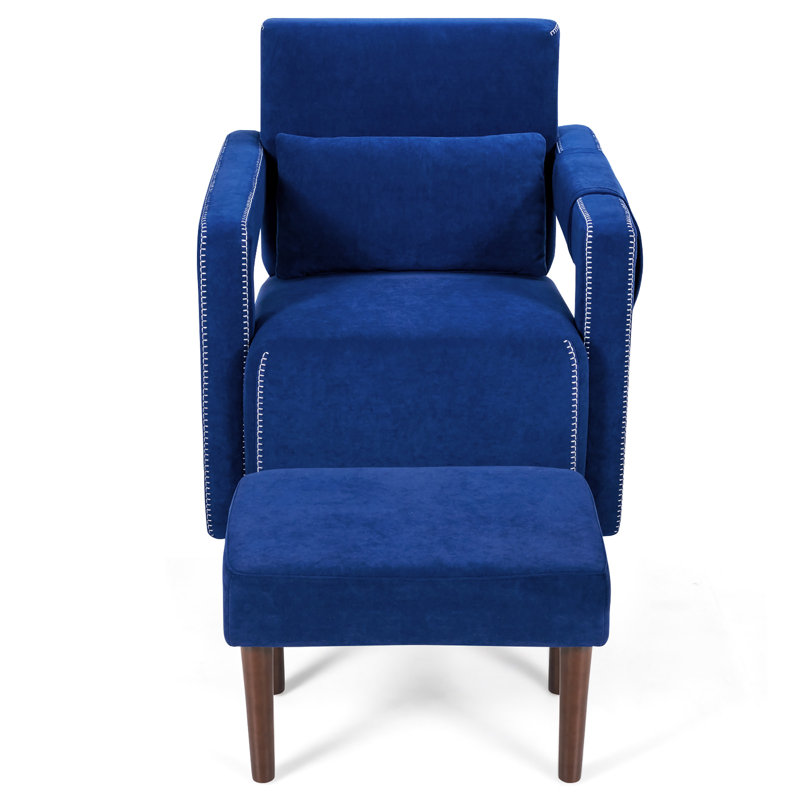 Aidenjohn Upholstered Armchair with Ottoman, Deep Sapphire Blue Berber Fleece