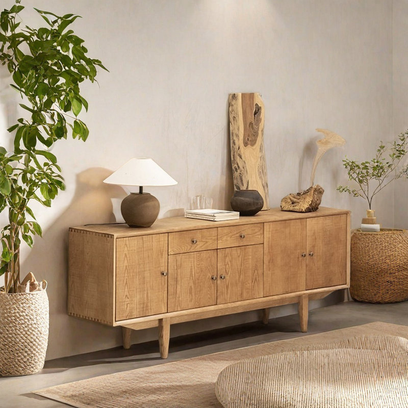 Meuble télé avec cadre en bois massif de style rétro, Brun