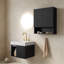 Ensemble combiné de 24 po + TOBI 26 po, meuble-lavabo suspendu avec rangement, comptoir en pierre frittée blanche Carrara, lavabo en céramique, 3 trous prépercés pour robinetterie, robinetterie et bonde non inclus, couleur noire-7956635-7956615