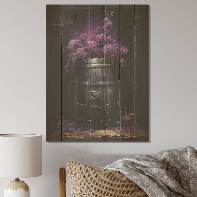 Tonneau de vin en bois mauve à motif de vin sur bois, H 20 po x l 10 po
