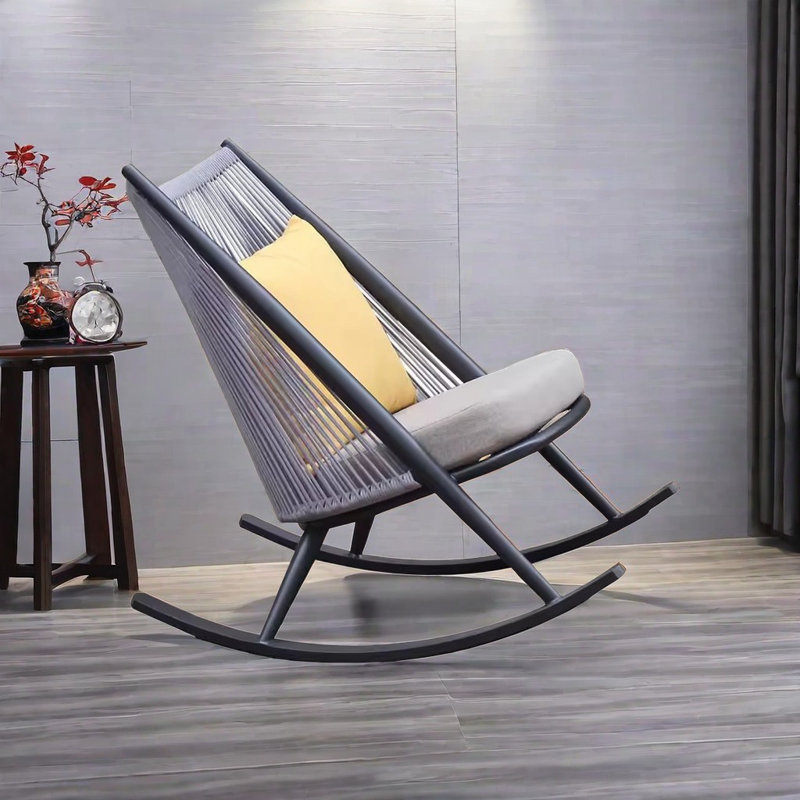 Chaise berçante simple en métal, Gris, Noir