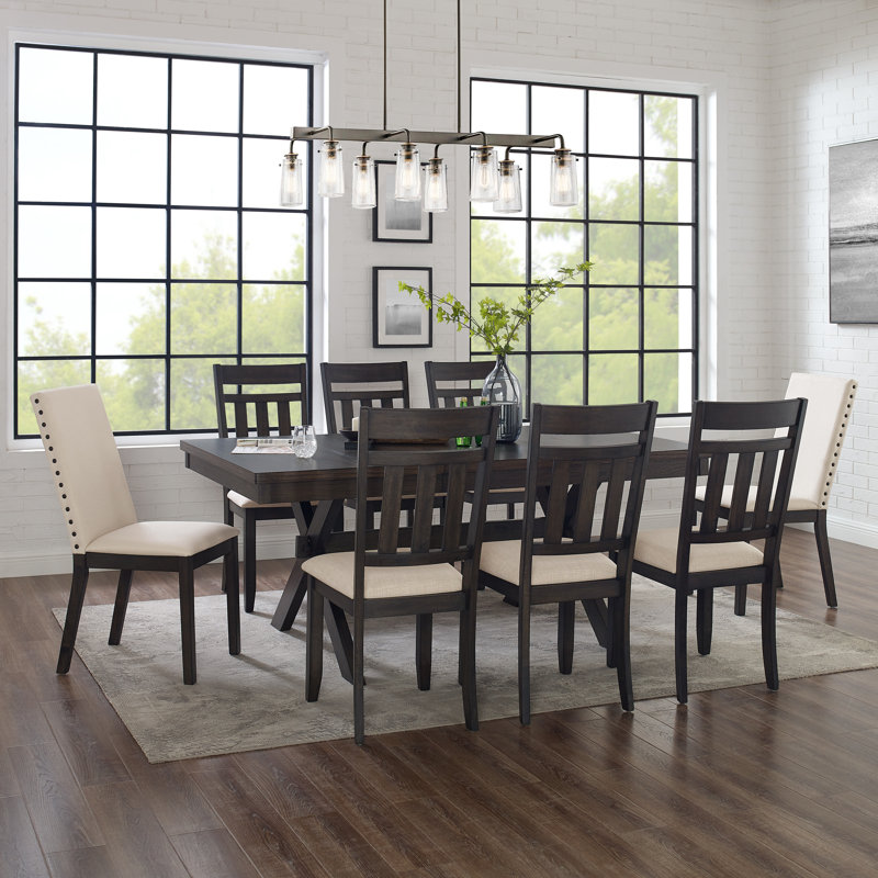 Dunblane Dining Set with Leaf Extension, 9 Pieces: 1 Table, 8 Chairs