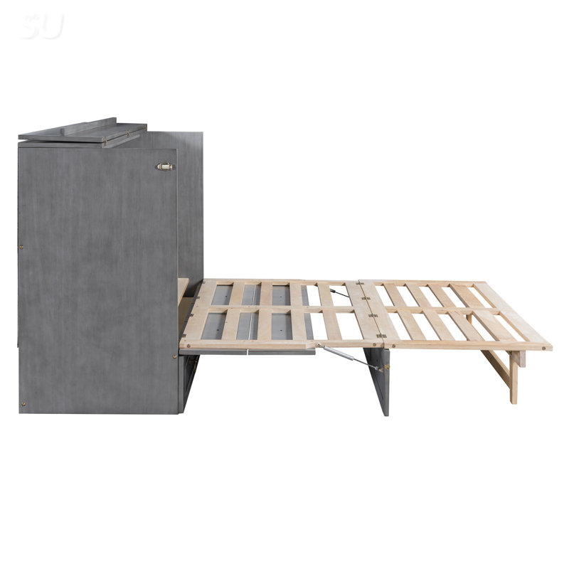 Grand lit escamotable avec grands tiroirs, Grey, Grand lit