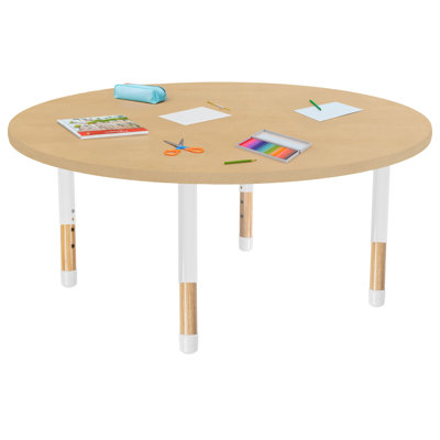 48" x 48" Round Thermofused Activity Table with Adjustable Chunky Wood Legs - Maple Grain/White