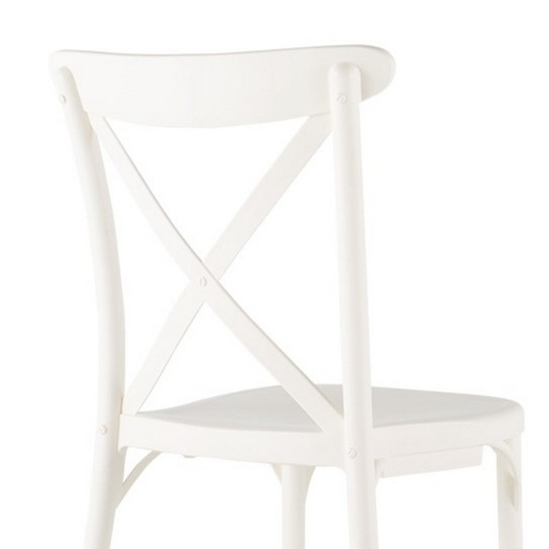 Chaise d'appoint empilable en résine à dossier croisé Guthbrand, Blanc