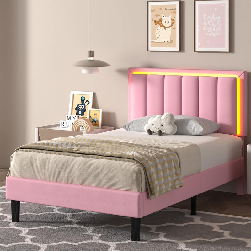 Lit plateforme Breella, Lit simple, Rose