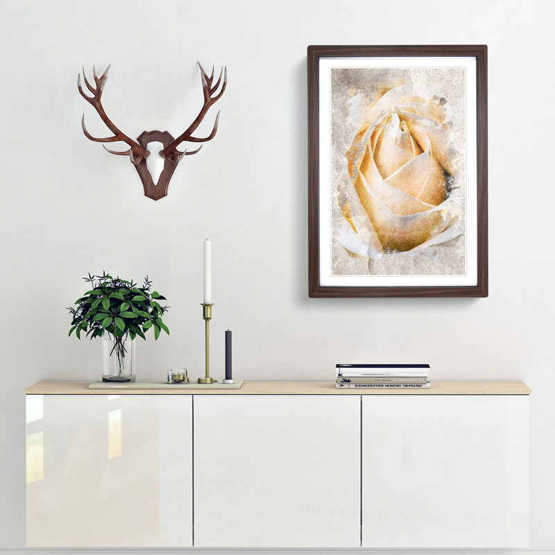 A Peach Yellow Rose in Abstract - Picture Frame Graphic Art Print, Walnut Framed, 65cm H x 48cm W x 2cm D