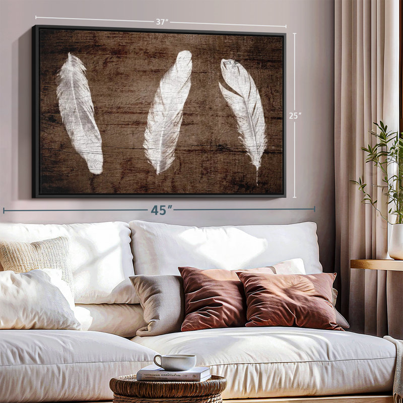 " Woodgrain White Feathers Canvas Print "