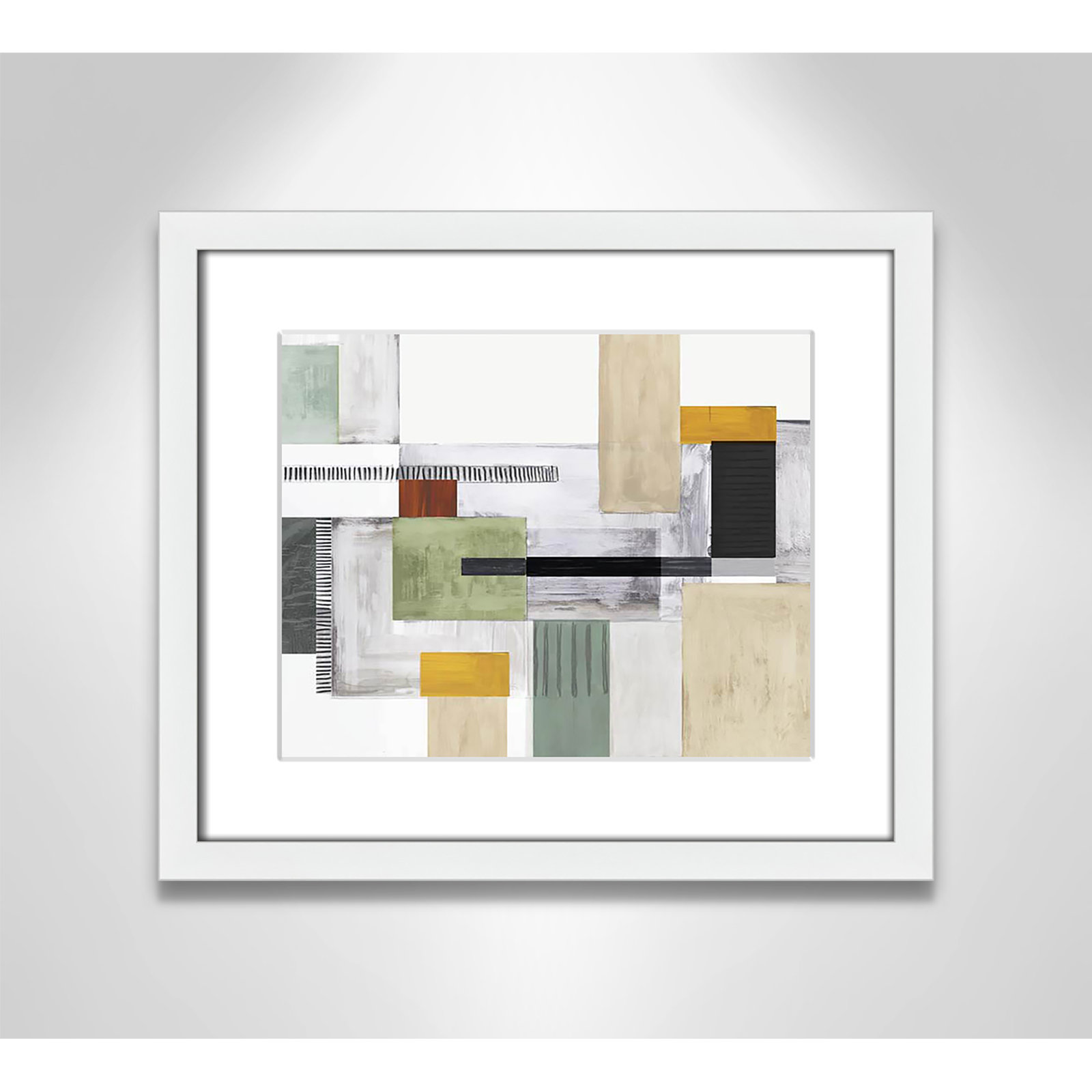Playful Blocks by Tom Reeves, White Box Picture Framed, White, 13" H x 15" W x 1.25" D