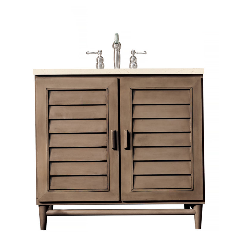 Portland 36'' W Single Vanity, Whitewashed Walnut, White Zeus, 8" Widespread