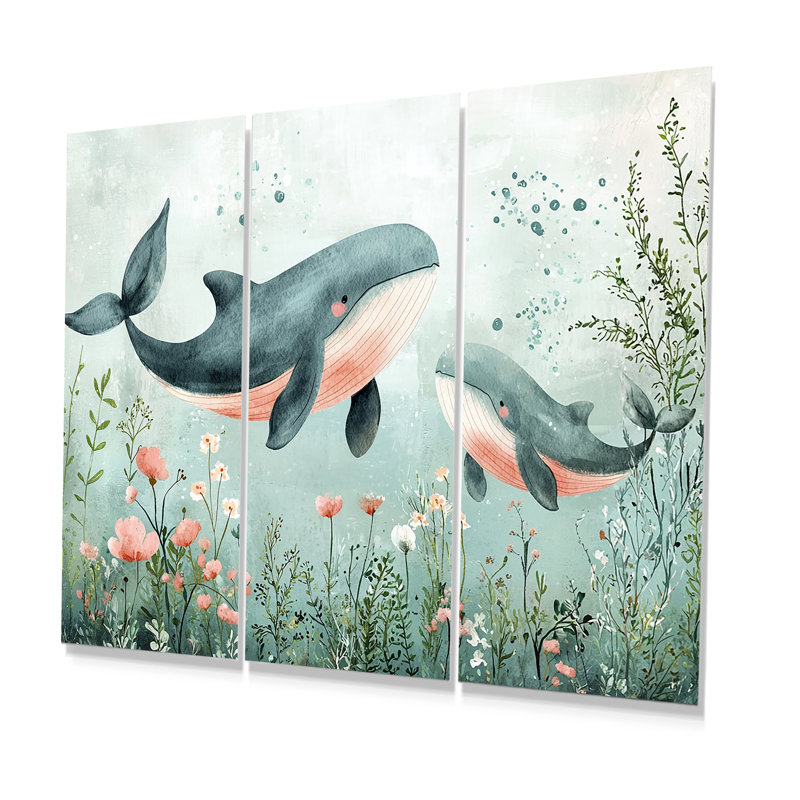 Gentle Whales - ensemble de reproduction d'art mural pour chambre de bébé, Métal métal, H 28 po x l 36 po x P 1 po