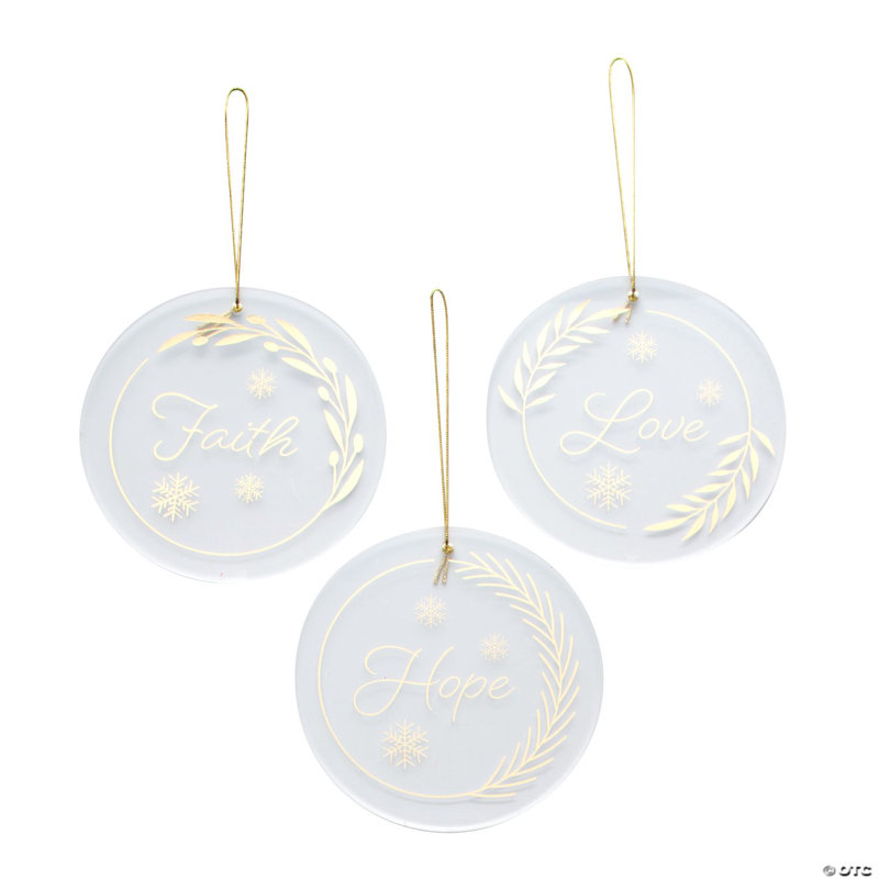Ornements de Noël en acrylique de 4 po Faith, Hope & Love - 12 pièces