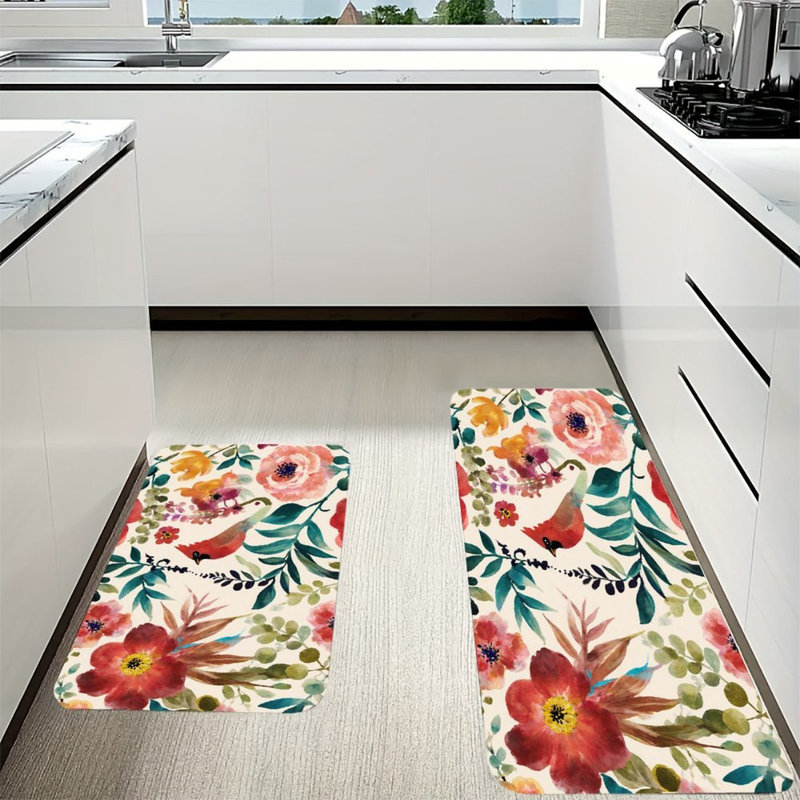 Cardinal Floral, 2 Pcs Non Slip Kitchen Mats