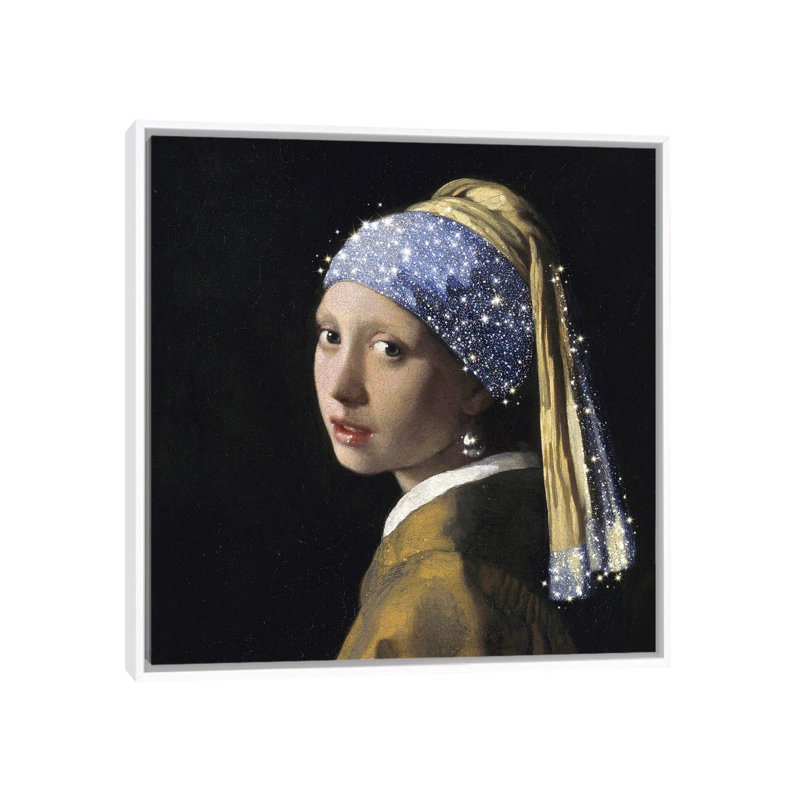 «Fille avec une perle» par Mambo Art Studio - impression, H 18 po x l 18 po x 1,5 po, Toile blanche encadrée, Pas de tapis
