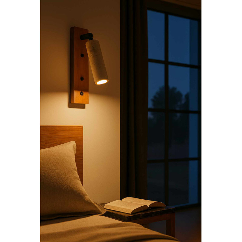 Elegant Wooden Wall Lamp, Beige & Oak Finish, 22 x 4.7 x 8.7 inches | Travertine Cap, E14 Socket (Max 40W) | Ideal for Living Room, Bedroom & Hallway, Stylish Design with IP20 Rating
